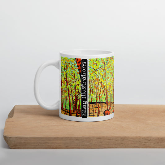 Deep Into Fall White glossy mug