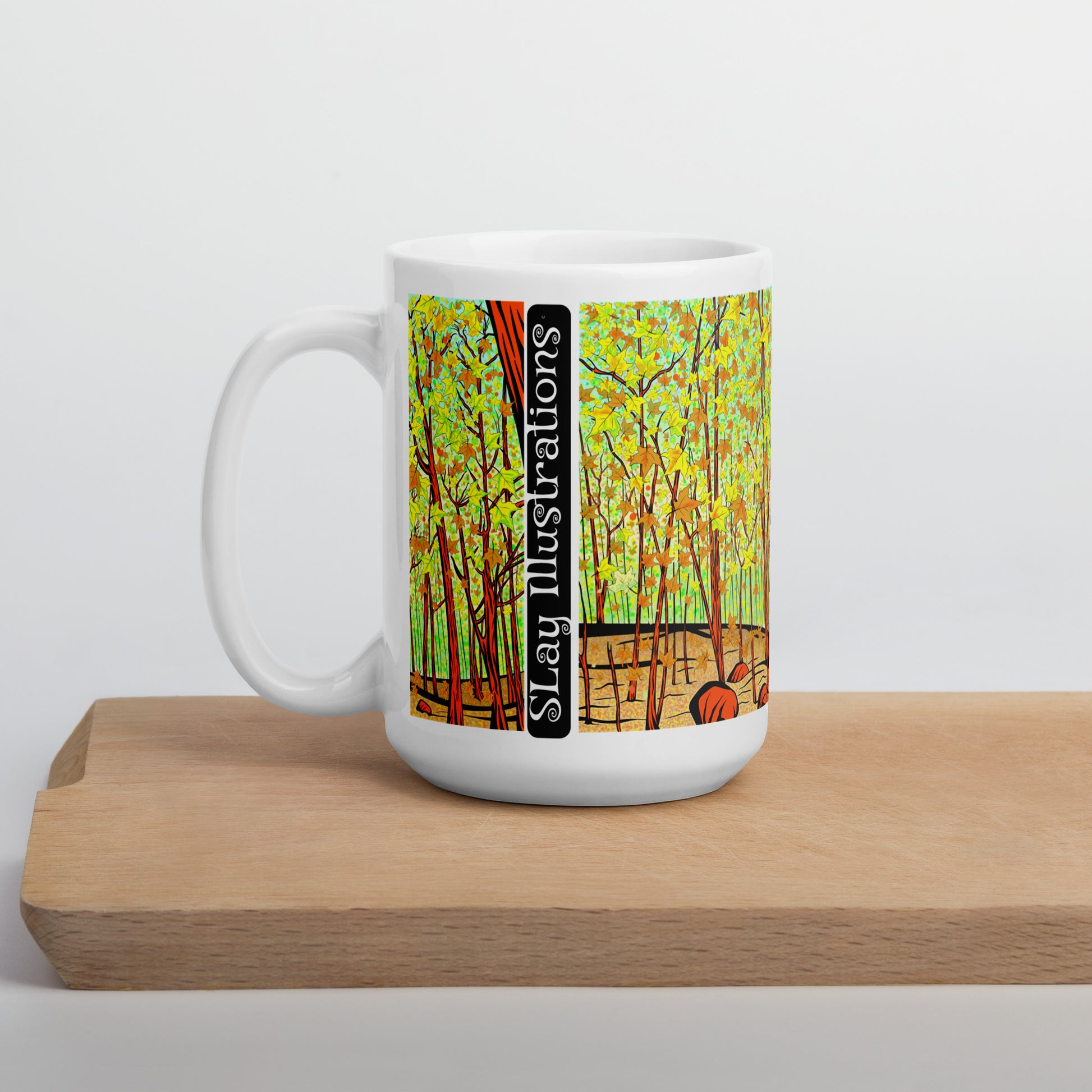 Deep Into Fall White glossy mug